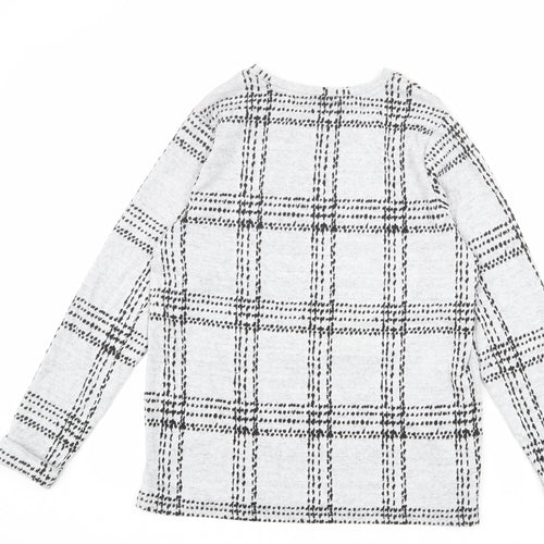 NEXT Womens Grey Plaid Viscose Basic T-Shirt Size 14 Round Neck