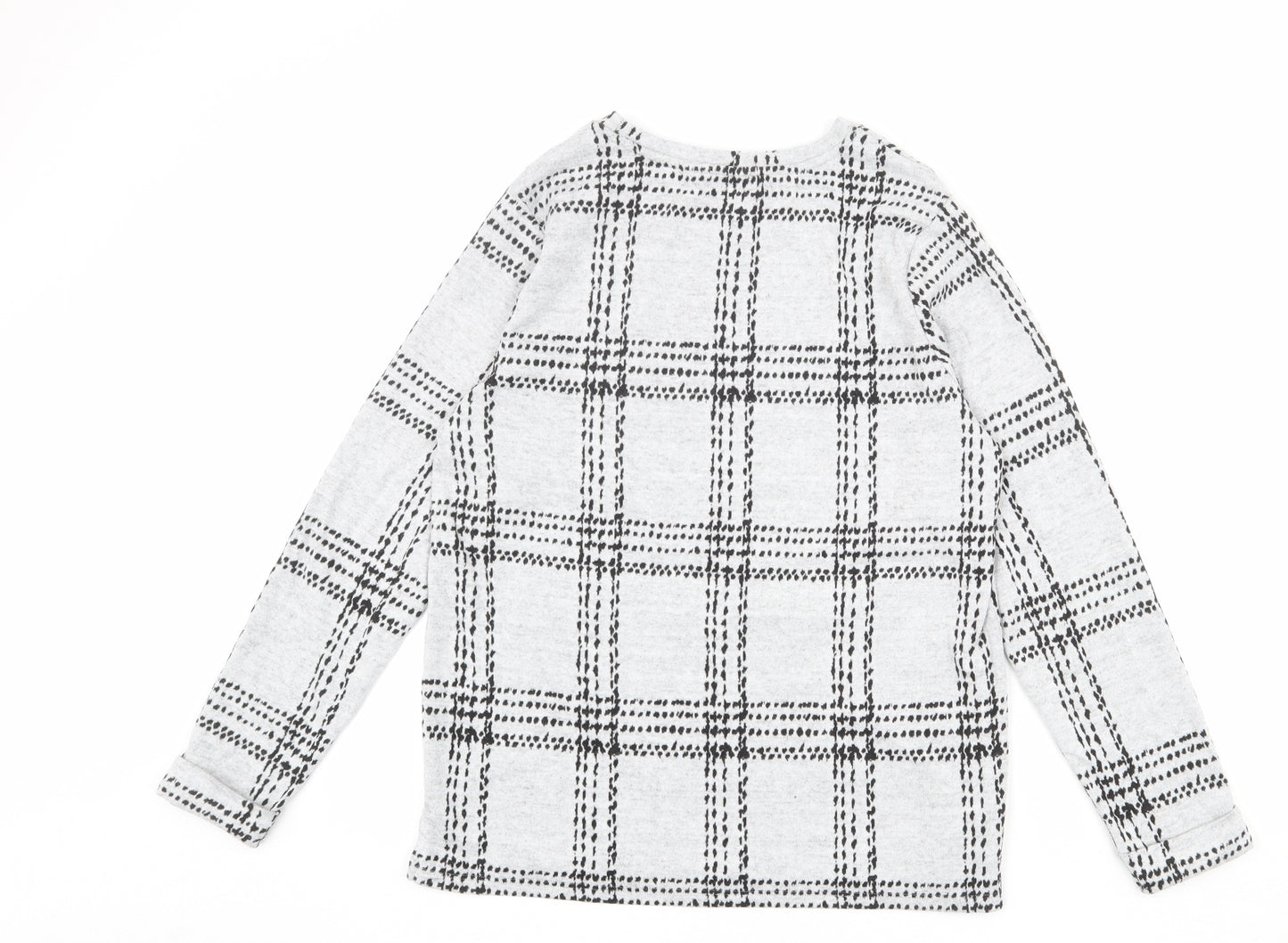 NEXT Womens Grey Plaid Viscose Basic T-Shirt Size 14 Round Neck