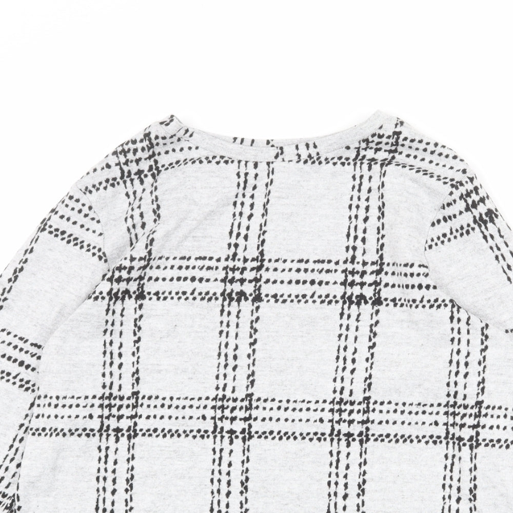 NEXT Womens Grey Plaid Viscose Basic T-Shirt Size 14 Round Neck