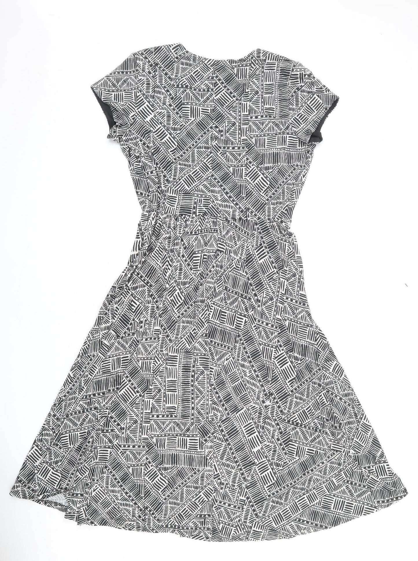 Laura Ashley Womens Multicoloured Geometric Viscose A-Line Size 14 V-Neck Zip