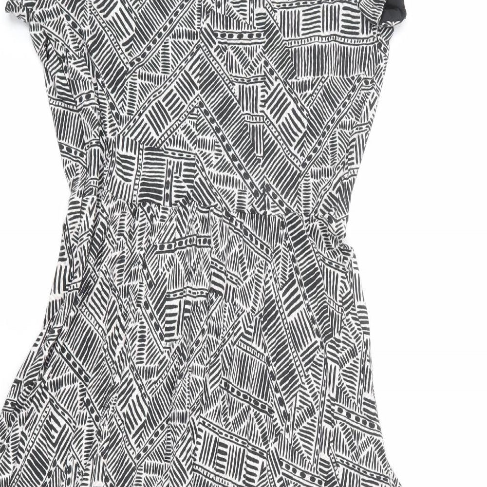 Laura Ashley Womens Multicoloured Geometric Viscose A-Line Size 14 V-Neck Zip