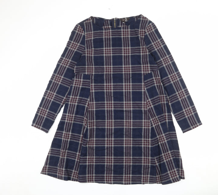 Phase Eight Womens Multicoloured Plaid Polyester A-Line Size 12 Round Neck Zip