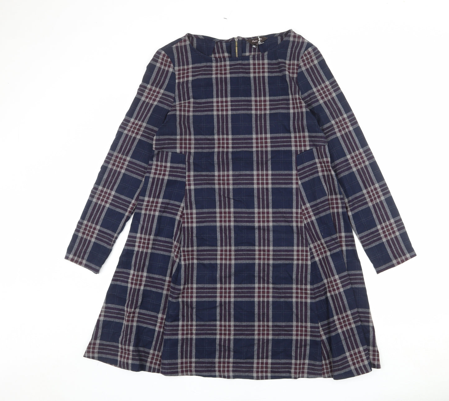 Phase Eight Womens Multicoloured Plaid Polyester A-Line Size 12 Round Neck Zip