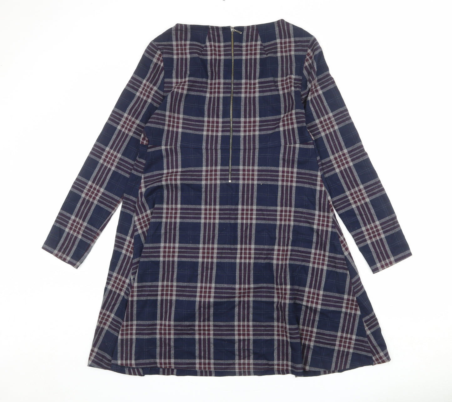 Phase Eight Womens Multicoloured Plaid Polyester A-Line Size 12 Round Neck Zip