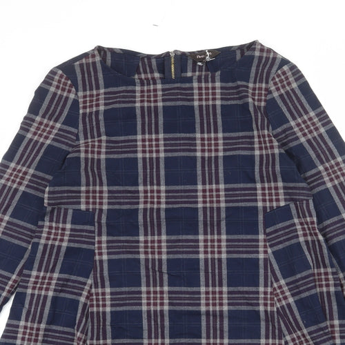 Phase Eight Womens Multicoloured Plaid Polyester A-Line Size 12 Round Neck Zip