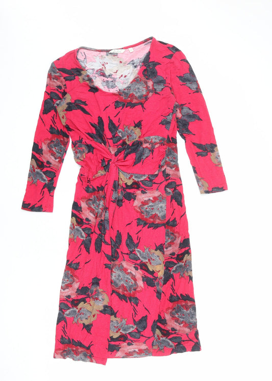 Front view of Adini women’s pink floral viscose a-line, size XS, round neck pullover