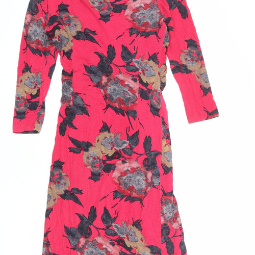 Adini Womens Pink Floral Viscose A-Line Size XS Round Neck Pullover