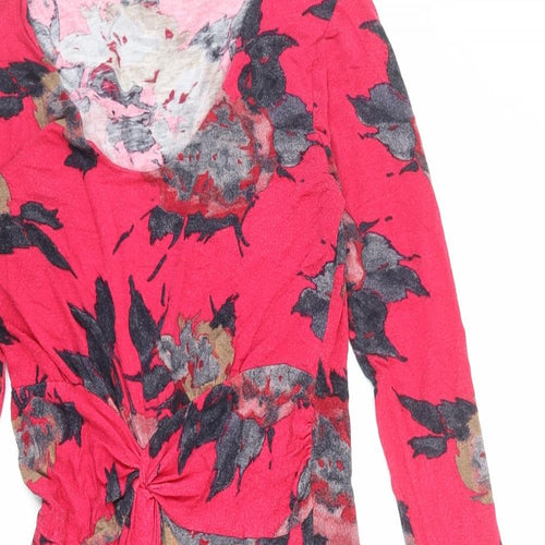 Adini Womens Pink Floral Viscose A-Line Size XS Round Neck Pullover