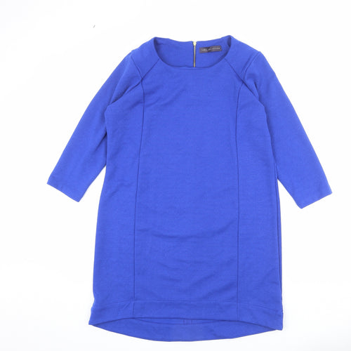 Marks and Spencer Womens Blue Polyester A-Line Size 12 Round Neck Zip