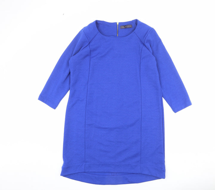 Marks and Spencer Womens Blue Polyester A-Line Size 12 Round Neck Zip