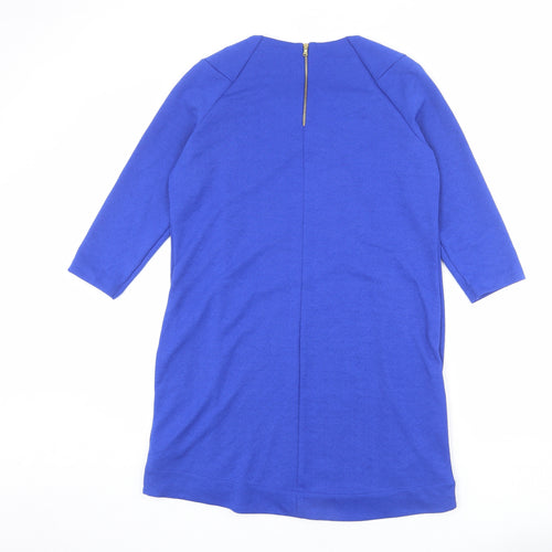 Marks and Spencer Womens Blue Polyester A-Line Size 12 Round Neck Zip