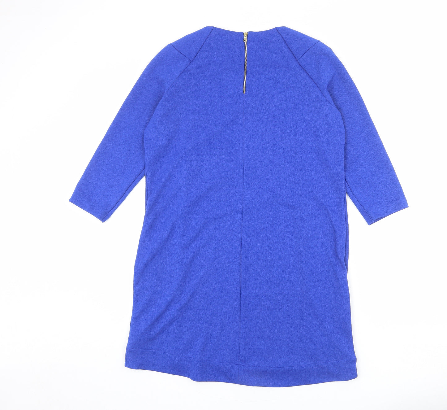 Marks and Spencer Womens Blue Polyester A-Line Size 12 Round Neck Zip
