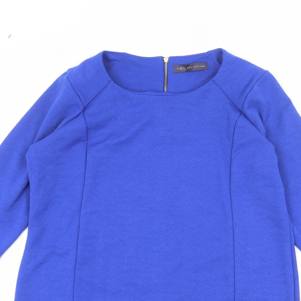 Marks and Spencer Womens Blue Polyester A-Line Size 12 Round Neck Zip