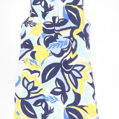 Marks and Spencer Womens Multicoloured Geometric Linen Tank Dress Size 10 Round Neck Button