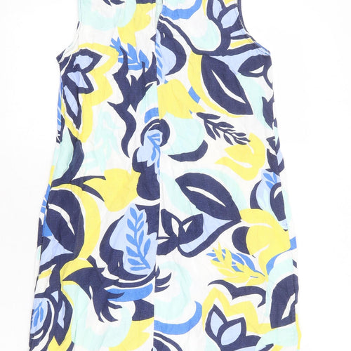 Marks and Spencer Womens Multicoloured Geometric Linen Tank Dress Size 10 Round Neck Button