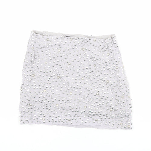 French Connection Womens Grey Viscose Mini Skirt Size 10 Zip - Embellished