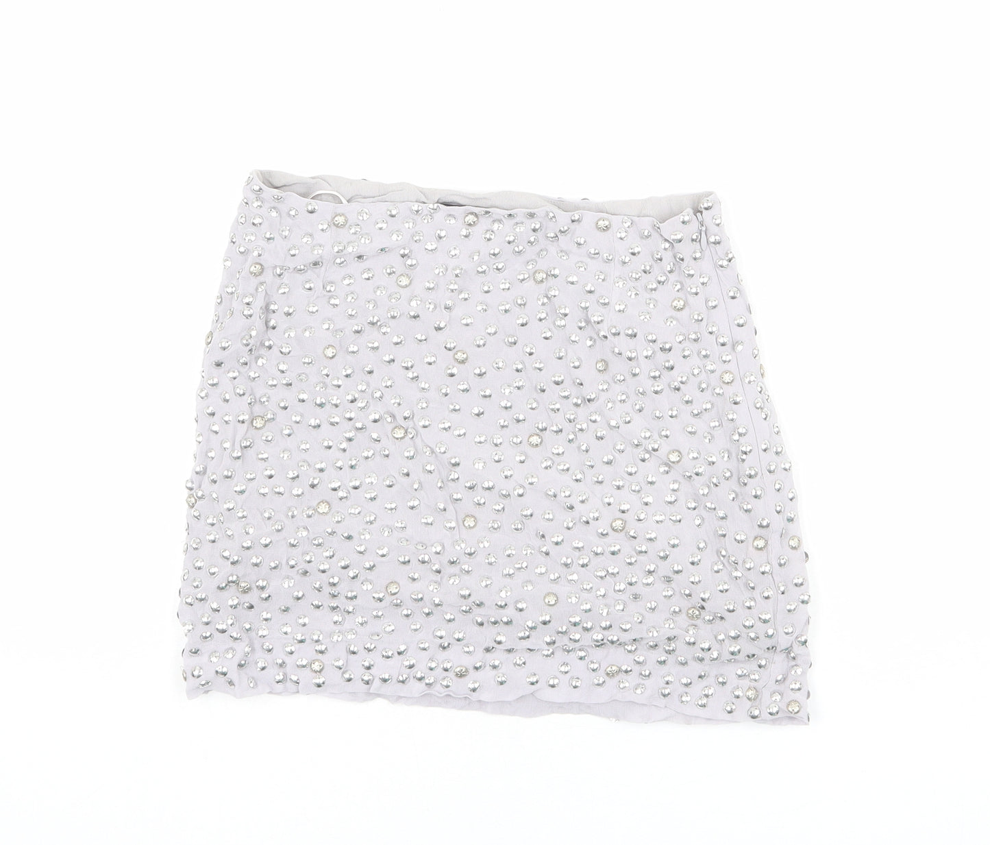 French Connection Womens Grey Viscose Mini Skirt Size 10 Zip - Embellished