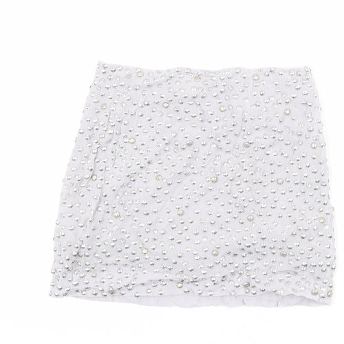 French Connection Womens Grey Viscose Mini Skirt Size 10 Zip - Embellished