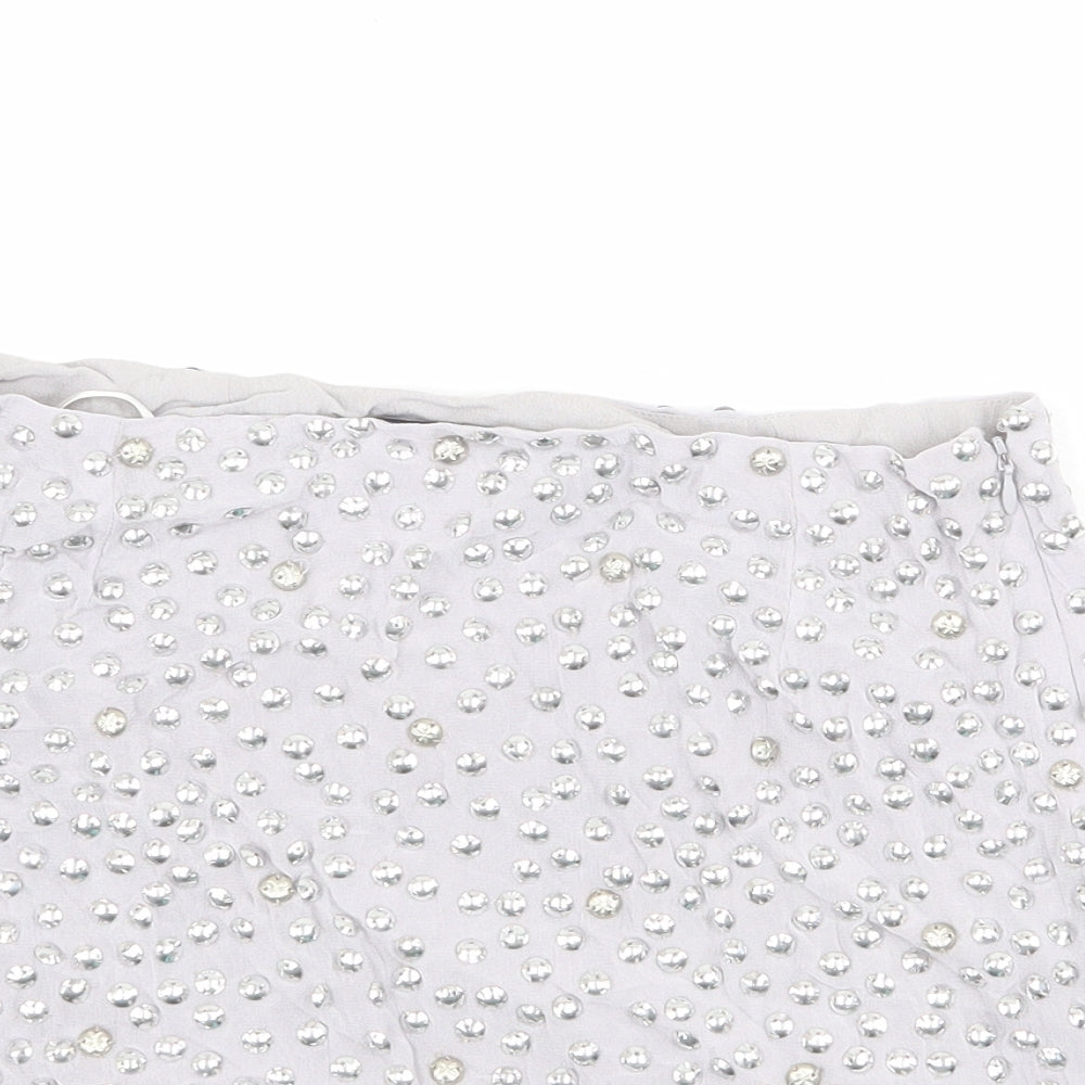 French Connection Womens Grey Viscose Mini Skirt Size 10 Zip - Embellished