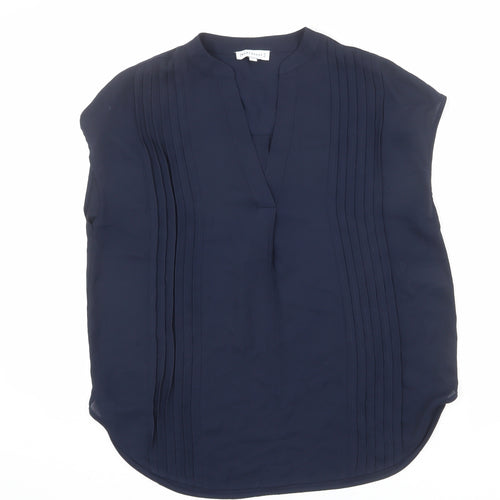 Warehouse Womens Blue Polyester Basic Blouse Size 8 V-Neck