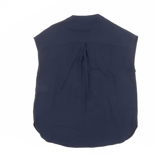 Warehouse Womens Blue Polyester Basic Blouse Size 8 V-Neck
