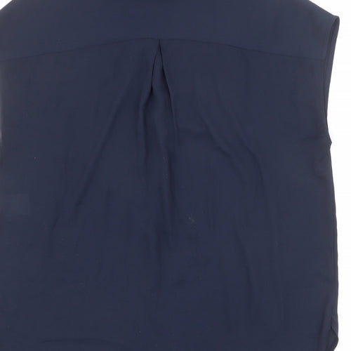 Warehouse Womens Blue Polyester Basic Blouse Size 8 V-Neck