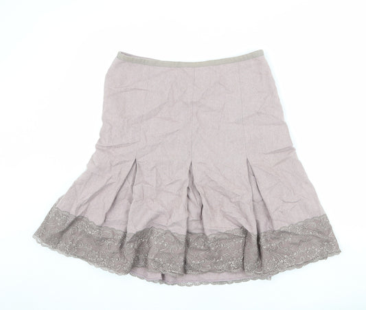 Front view of Monsoon women’s pink viscose pleated skirt, size UK 34, in zip