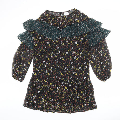 VILA Womens Multicoloured Floral Polyester A-Line Size S Round Neck Button