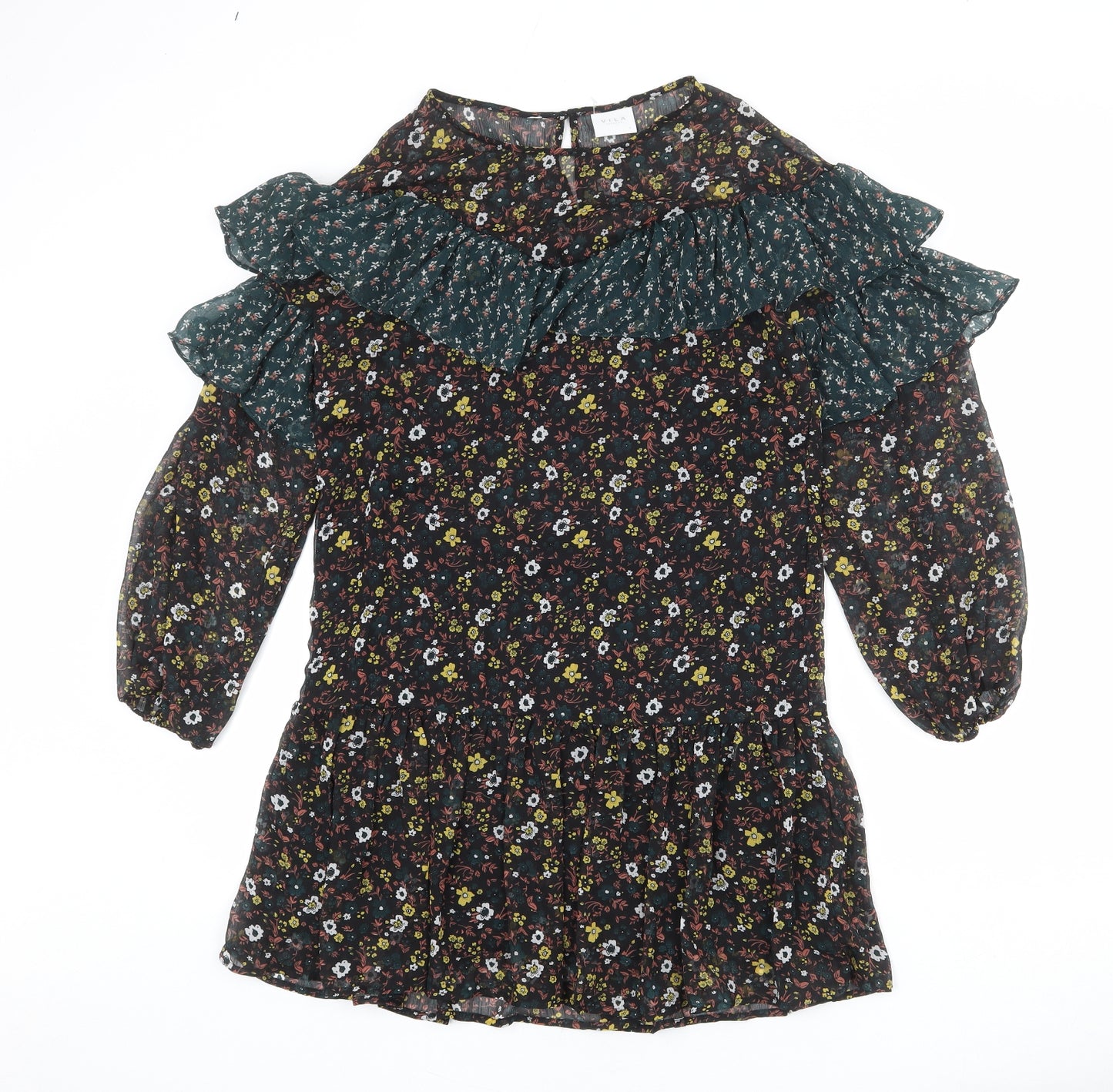 VILA Womens Multicoloured Floral Polyester A-Line Size S Round Neck Button
