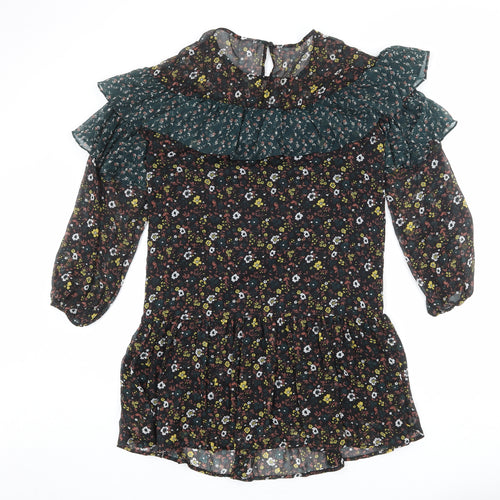 VILA Womens Multicoloured Floral Polyester A-Line Size S Round Neck Button