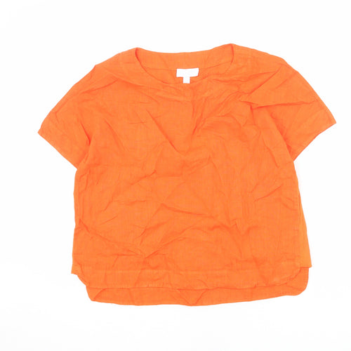 The White Company Womens Orange Linen Basic Blouse Size 12 Round Neck