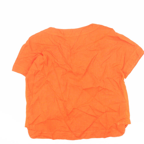 The White Company Womens Orange Linen Basic Blouse Size 12 Round Neck