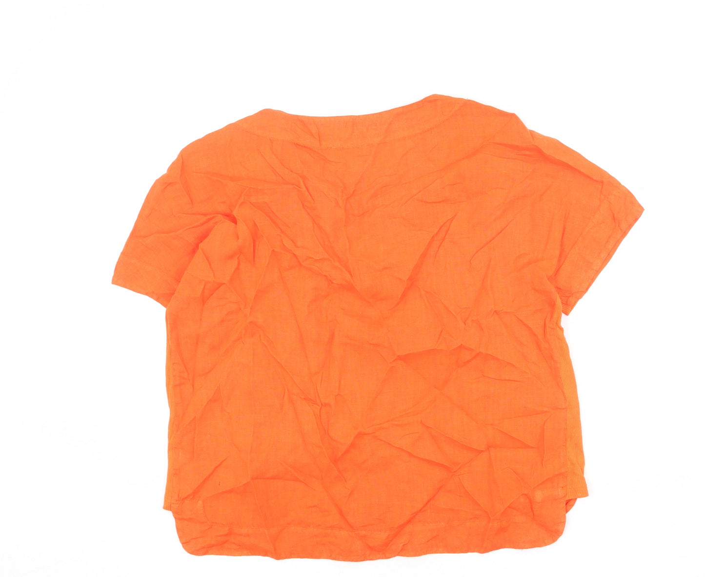 The White Company Womens Orange Linen Basic Blouse Size 12 Round Neck