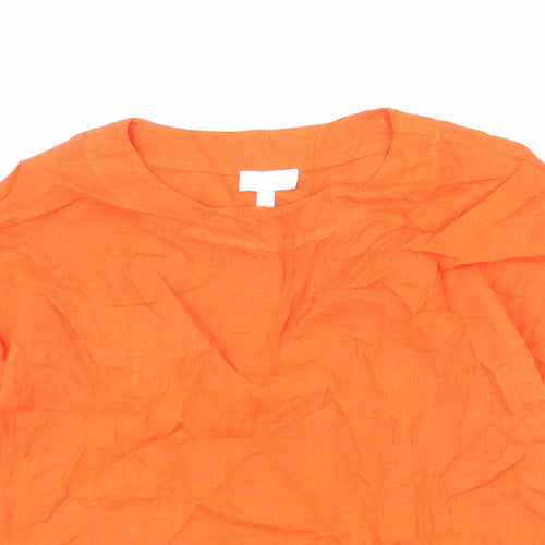 The White Company Womens Orange Linen Basic Blouse Size 12 Round Neck