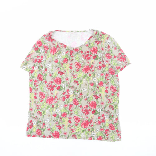 Anna Rose Womens Beige Floral Polyester Basic Blouse Size M Round Neck