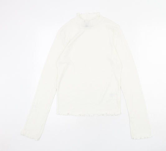 Front view of Divided by H&M women’s ivory polyester basic blouse, size M, mock neck