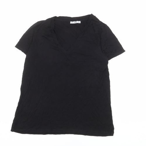 Zara Womens Black Polyester Basic T-Shirt Size M Round Neck
