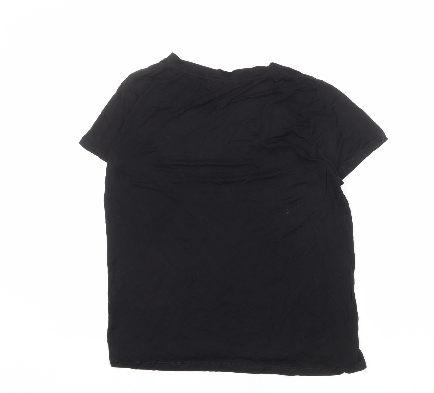 Zara Womens Black Polyester Basic T-Shirt Size M Round Neck