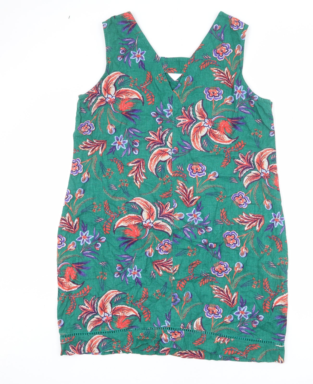 NEXT Womens Green Floral Linen A-Line Size 16 V-Neck Pullover