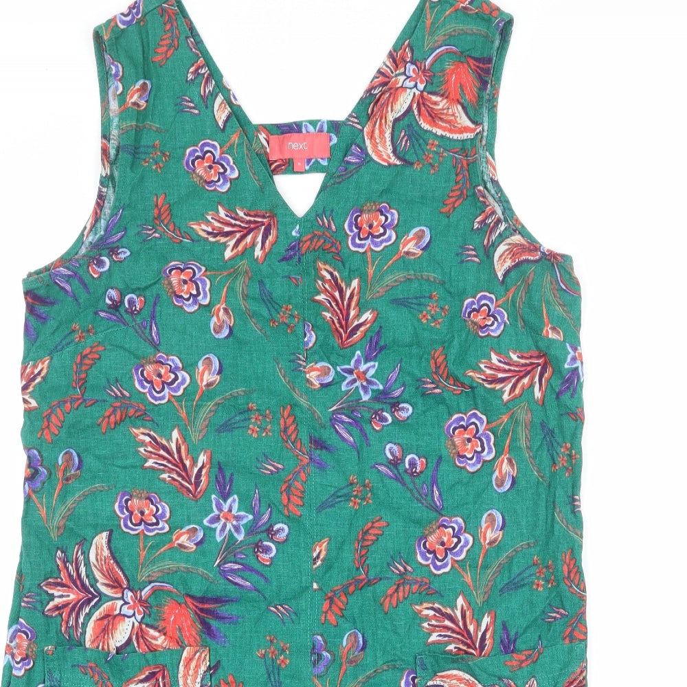 NEXT Womens Green Floral Linen A-Line Size 16 V-Neck Pullover