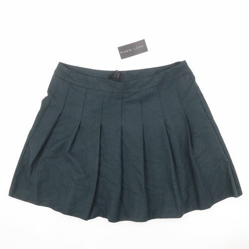 New Look Womens Blue Polyester Pleated Skirt Size 16 Zip