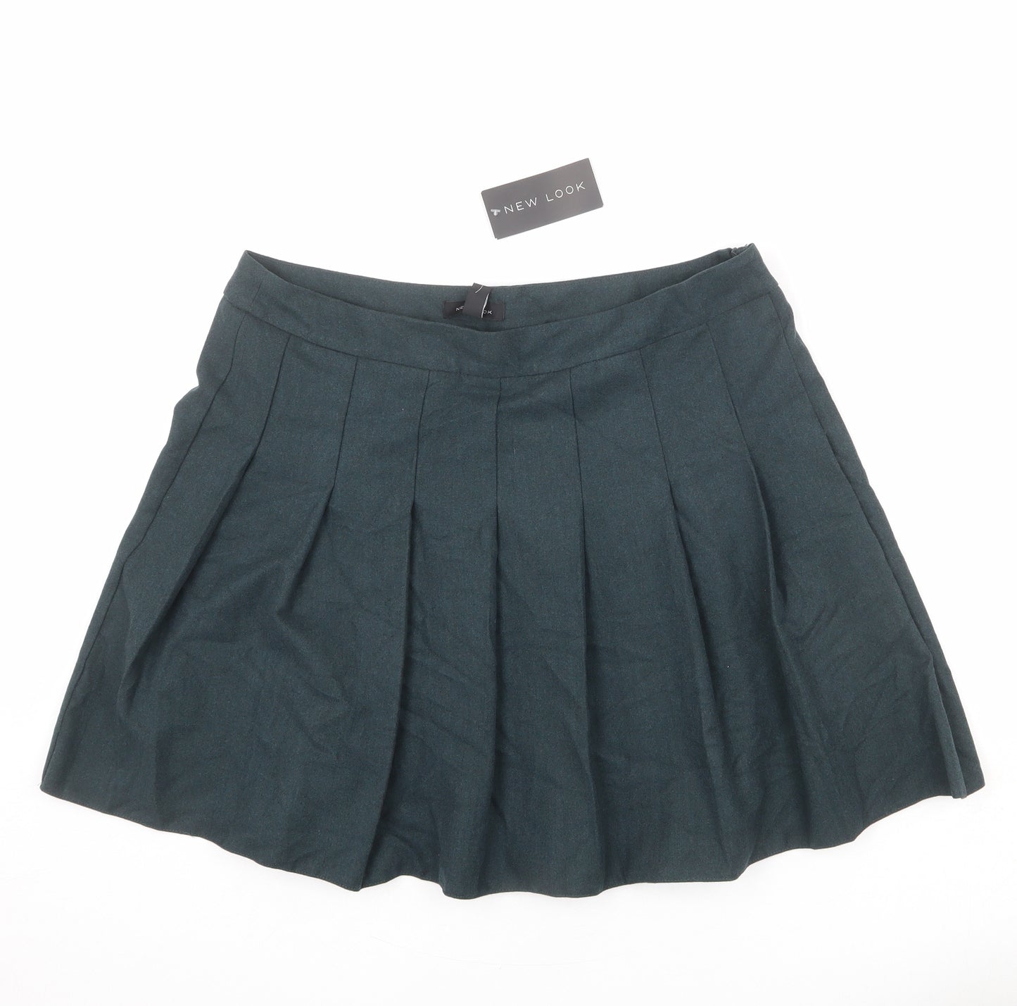 New Look Womens Blue Polyester Pleated Skirt Size 16 Zip