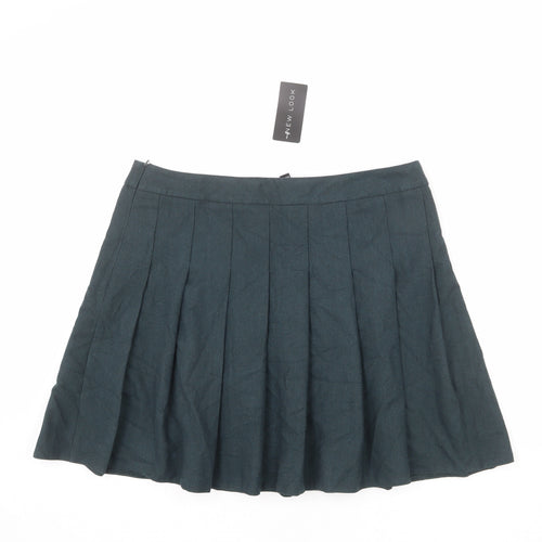 New Look Womens Blue Polyester Pleated Skirt Size 16 Zip