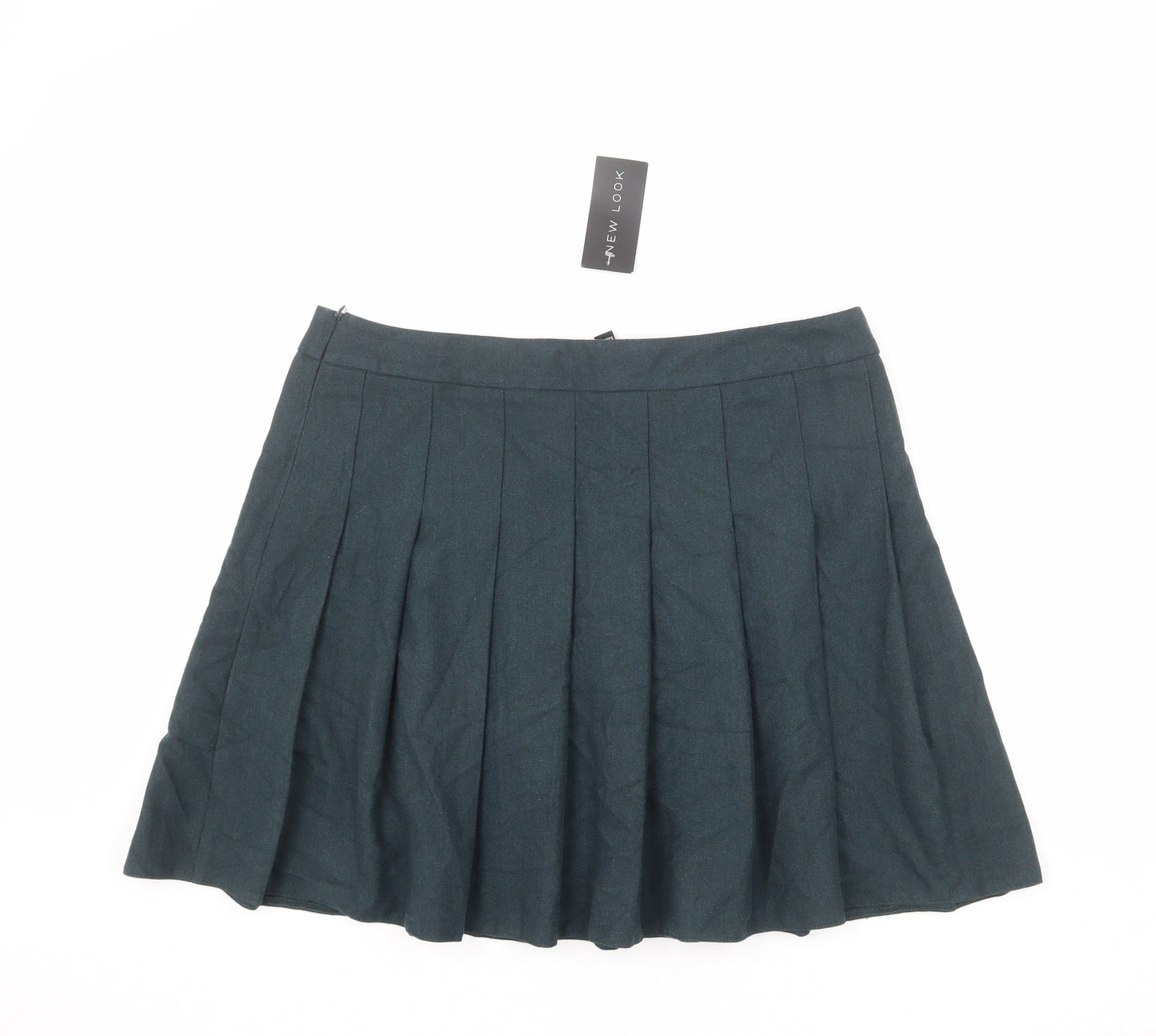 New Look Womens Blue Polyester Pleated Skirt Size 16 Zip