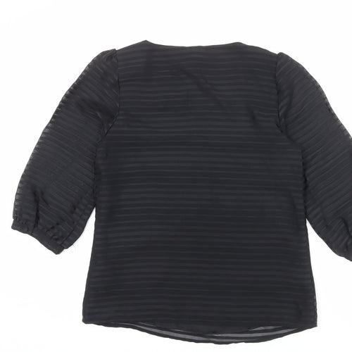 H&M Womens Black Striped Polyester Basic Blouse Size 12 Round Neck