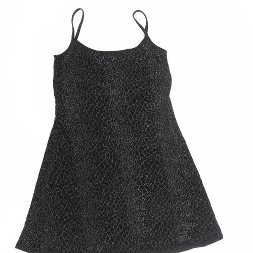 Lara Jane Womens Black Geometric Acetate Slip Dress Size M Round Neck Pullover