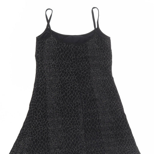 Lara Jane Womens Black Geometric Acetate Slip Dress Size M Round Neck Pullover