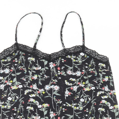 Marks and Spencer Womens Black Floral Polyester Camisole Tank Size 8 V-Neck - Lace Details