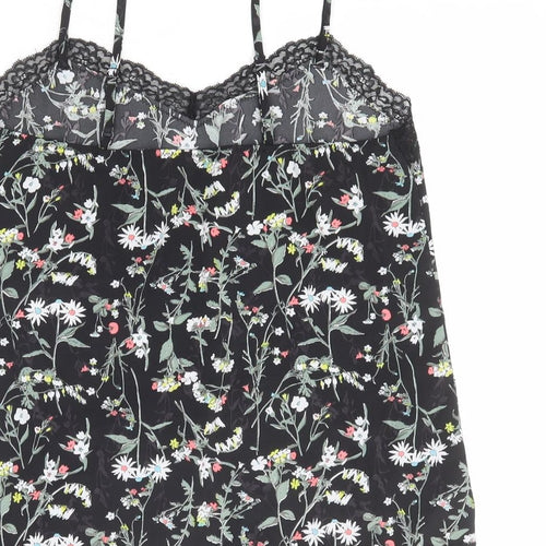 Marks and Spencer Womens Black Floral Polyester Camisole Tank Size 8 V-Neck - Lace Details