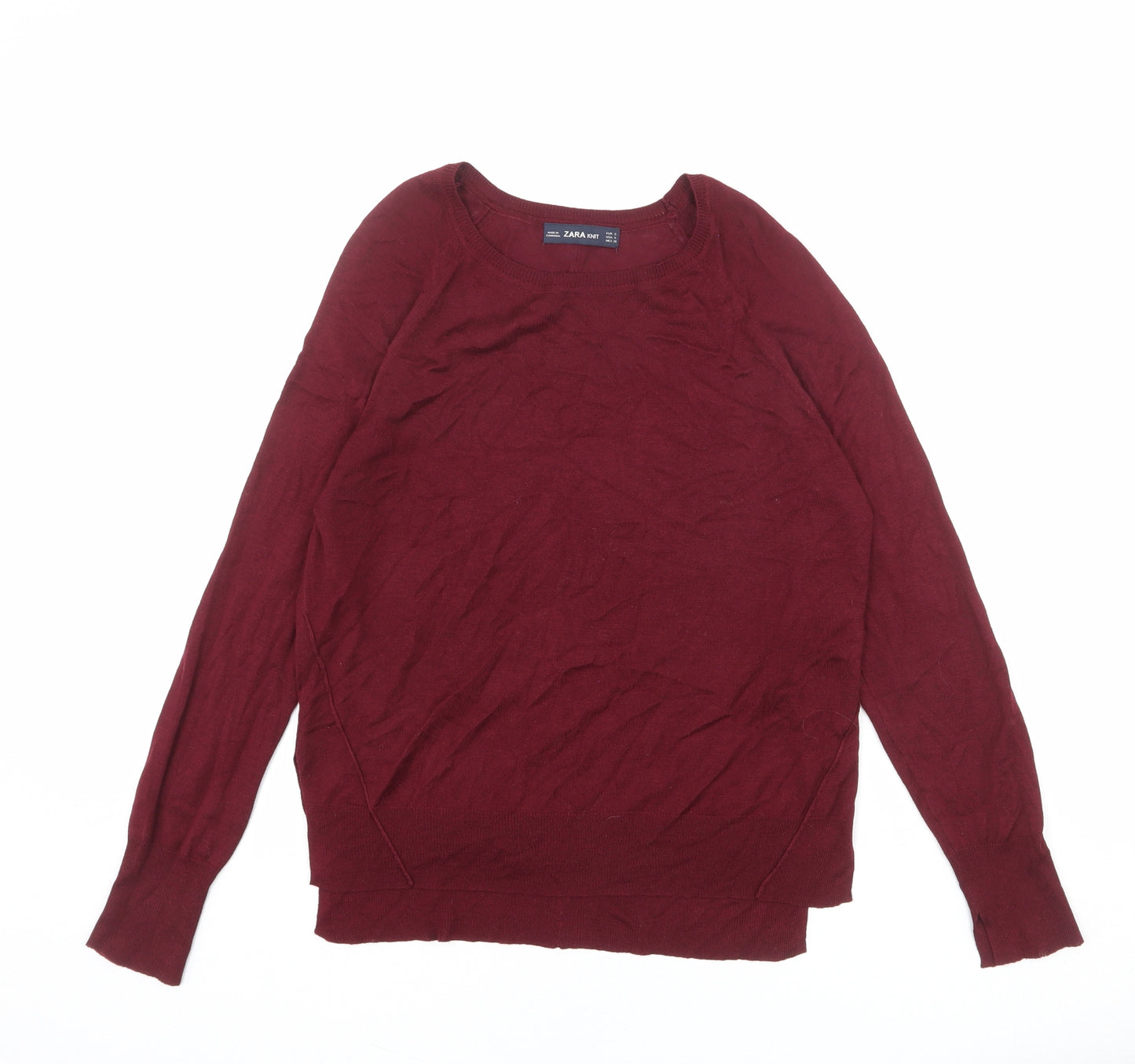 Zara Womens Red Round Neck Viscose Pullover Jumper Size S